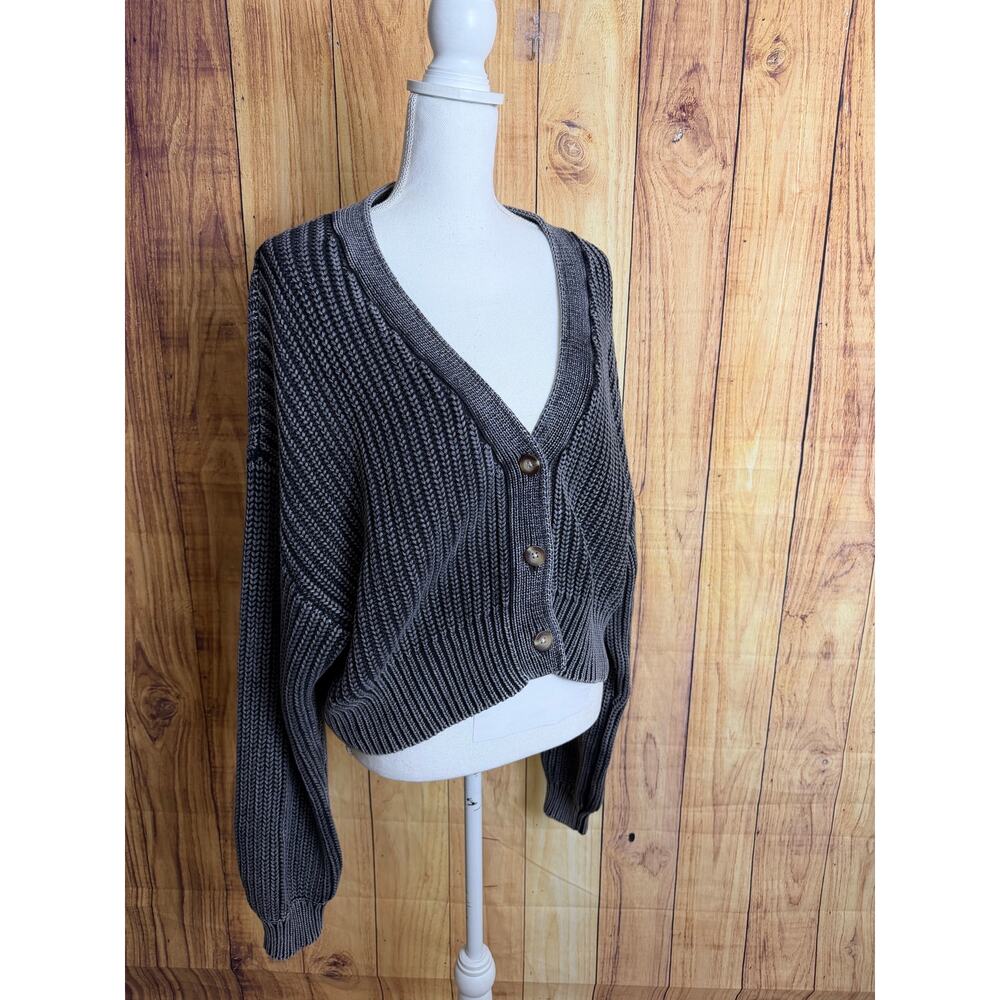 Roxy Chunky Knit Boxy Cardigan Sweater Black Mineral Wash Size XL